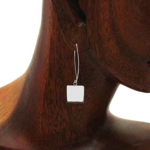 Engravable square plate hanging earrings | Wholesale 925 Sterling Silver Jewelry | Alternate photo