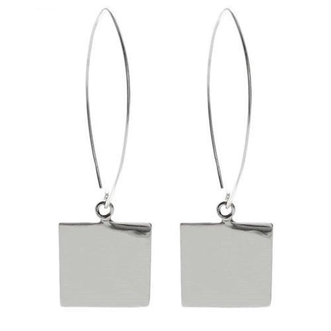 Engravable square plate hanging earrings | Wholesale 925 Sterling Silver Jewelry | Main photo