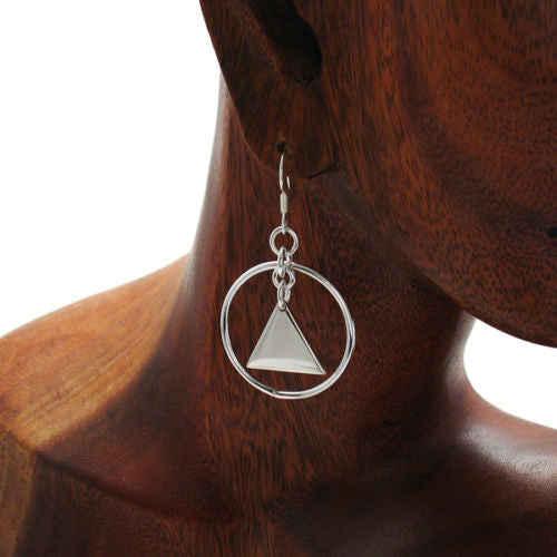 Engravable triangle in circle frame hanging earrings | Wholesale Sterling Silver Jewelry | Alternate photo