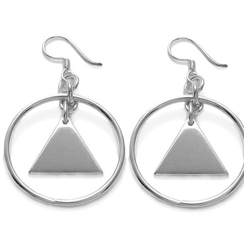 Engravable triangle in circle frame hanging earrings | Wholesale Sterling Silver Jewelry | Item photo