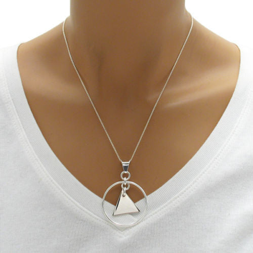 Engravable triangle pendant in circle frame | Wholesale Sterling Silver Jewelry | Alternate photo
