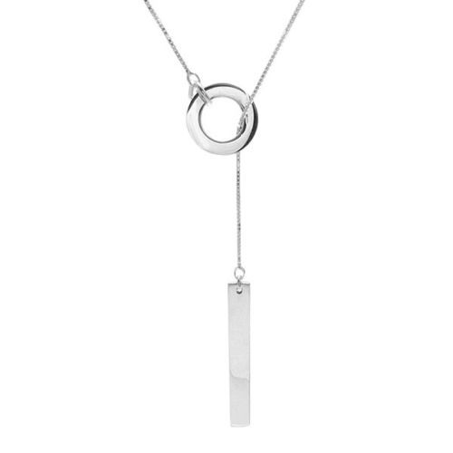 Beautiful engravable vertical rectangular bar through ring pendant necklace | Wholesale 925 Sterling Silver Jewelry | Item photo