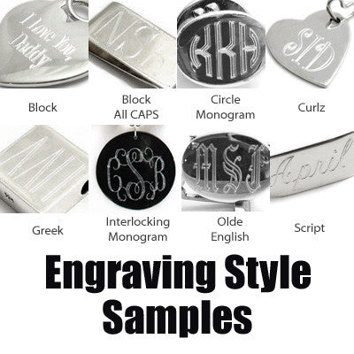 Available engraving styles sample photo | Wholesale 316L Stainless Steel Jewelry