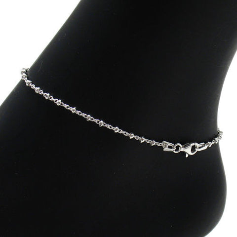 Dainty Faceted Bead Rolo Link Anklet - 3 Lengths | Wholesale Sterling Silver Jewelry