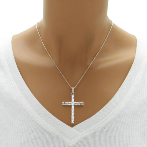 Gorgeous Faceted Cross Pendant - Large 3.5mm | Wholesale 925 Sterling Silver Pendant - Jewelry | Alternate