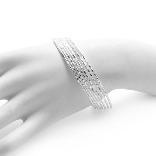 Shiny 7.5" Faceted Multi-Bangle Bracelet | Wholesale 925 Sterling Silver Jewelry | Alternate