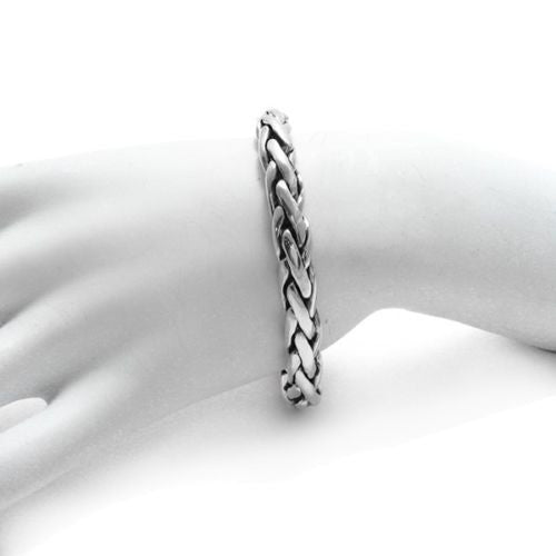 Fancy Pebble Slide-In Lock Heavy Wheat Bracelet | Wholesale 925 Sterling Silver Jewelry | Alternate