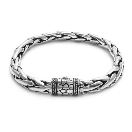 Fancy Pebble Slide-In Lock Heavy Wheat Bracelet | Wholesale 925 Sterling Silver Jewelry | Alternate