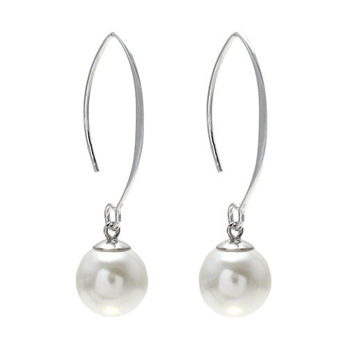 Faux pearl on long hanging earrings | Wholesale 925 Sterling Silver Jewelry | Item photo