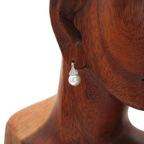 Faux pearl with CZ accents pendant & earrings set | Wholesale 925 Sterling Silver Jewelry | Earrings Alternate Photo