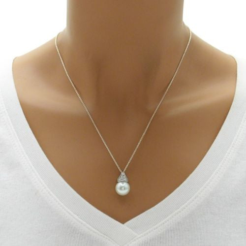 Faux pearl with CZ accents pendant & earrings set | Wholesale 925 Sterling Silver Jewelry | Pendant Alternate Photo