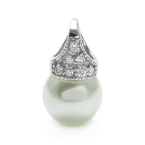 Faux pearl with CZ accents pendant & earrings set | Wholesale 925 Sterling Silver Jewelry | Pendant Photo