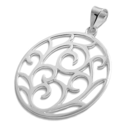 Beautiful Sterling Silver Fern Frond Filigree Filled Circle Pendant.