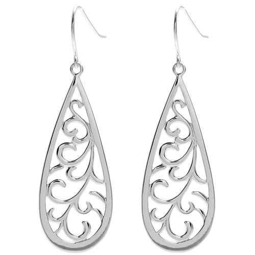 Fern frond filigree teardrop hanging earrings | Wholesale 925 Sterling Silver Jewelry | Item Photo