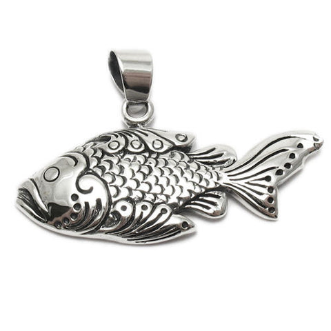 Detailed and Ornate Fish Pendant | Wholesale 925 Sterling Silver Pendant - Jewelry 