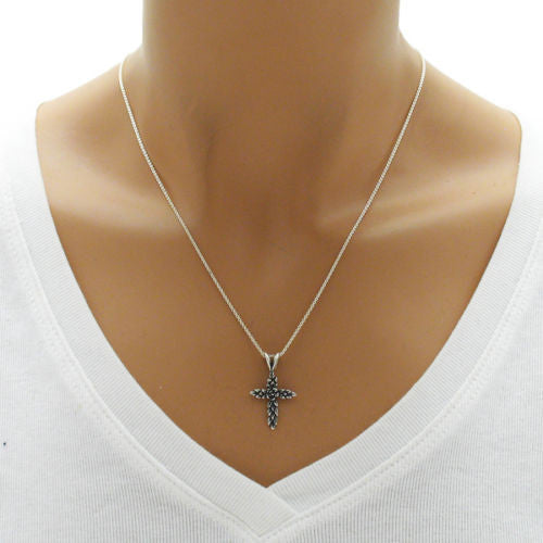 Exquisite flower and leaves cross pendant| Wholesale 925 Sterling Silver Jewelry | Alternate photo