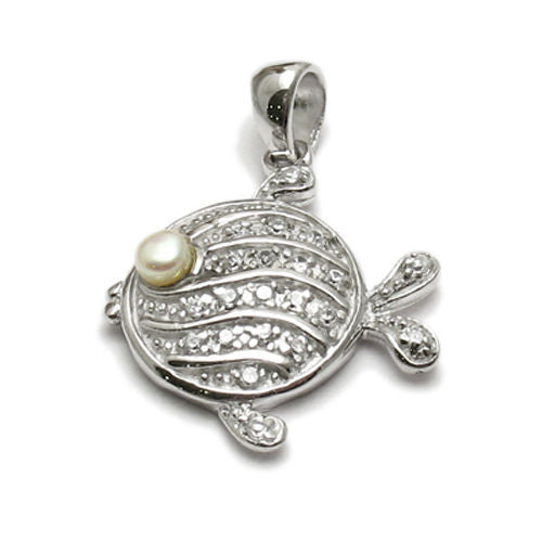 Beautiful Flounder Fish Pendant with Fresh Water Pearl | Wholesale 925 Sterling Silver Pendant - Jewelry 