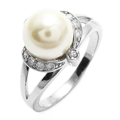 Luminous freshwater pearl on brilliant CZ accented setting | Wholesale sterling silver rings - Jewelry | Main Photo