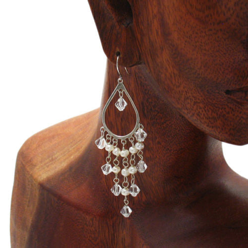 Marvelously complex chandelier earrings with faux pearls & crystals | Wholesale 925 Sterling Silver Jewelry | Alternate photo