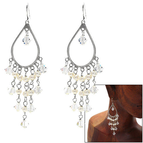 Marvelously complex chandelier earrings with faux pearls & crystals | Wholesale 925 Sterling Silver Jewelry | Combo photo