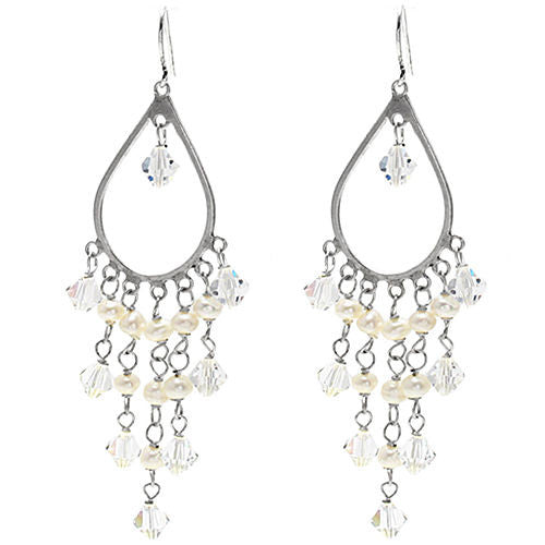 Marvelously complex chandelier earrings with faux pearls & crystals | Wholesale 925 Sterling Silver Jewelry | Item photo