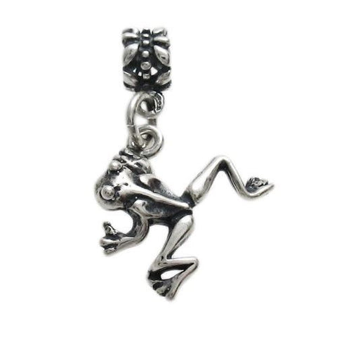 Frog Euro Bead Charm in 3D Sterling Silver.