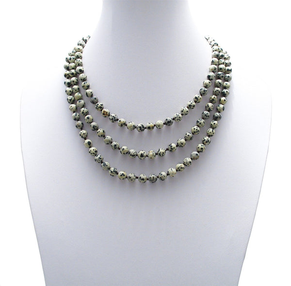 Genuine 60" Dalmatian Jasper Bead Necklace w/ 9mm beads | Wholesale Fashion Jewelry | Alternate photo