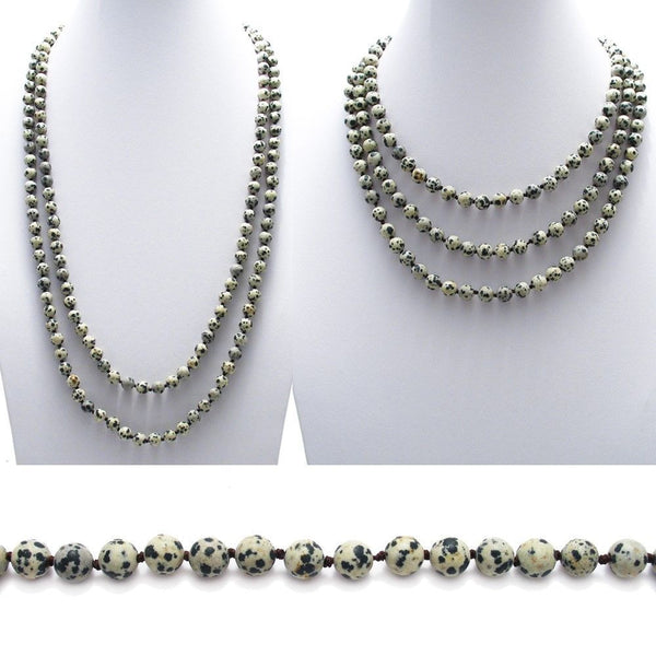 Genuine 60" Dalmatian Jasper Bead Necklace w/ 9mm beads | Wholesale Fashion Jewelry | Combo photo