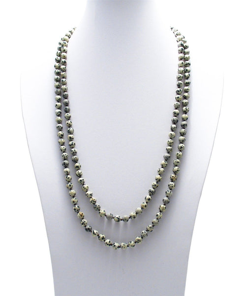 Genuine 60" Dalmatian Jasper Bead Necklace w/ 9mm beads | Wholesale Fashion Jewelry | Main photo