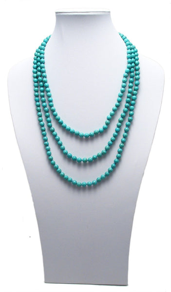Genuine 80" blue turquoise bead necklace w/ 8mm beads | Wholesale Fashion Jewelry | Third photo
