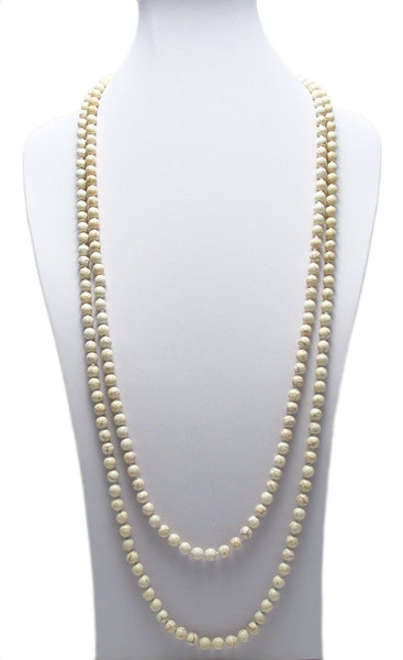 Genuine 80" WHITE turquoise bead necklace w/ 8mm beads | Wholesale Fashion Jewelry | Second photo