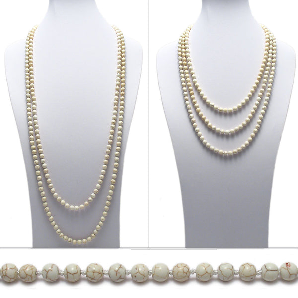 D'orlan Long Double Strand Layered Look Faux Pearl and Goldtone Necklace, Signed