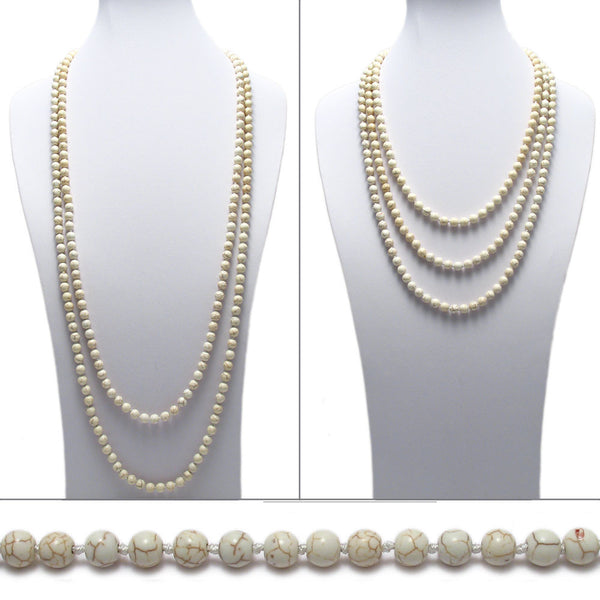 Genuine 80" WHITE turquoise bead necklace w/ 8mm beads | Wholesale Fashion Jewelry | Main photo