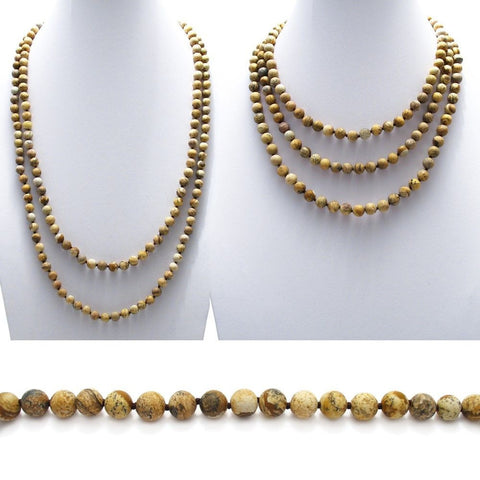 Genuine 60" picture jasper bead necklace w/ 9mm beads | Wholesale Fashion Jewelry | Combo photo