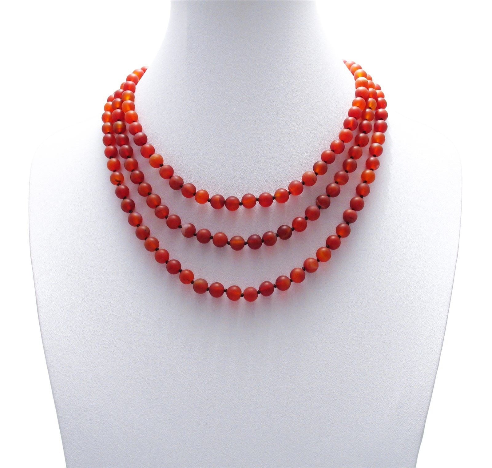 Genuine Red Carnelian 60 Bead Necklace with 9mm Beads. Wholesale 925Express