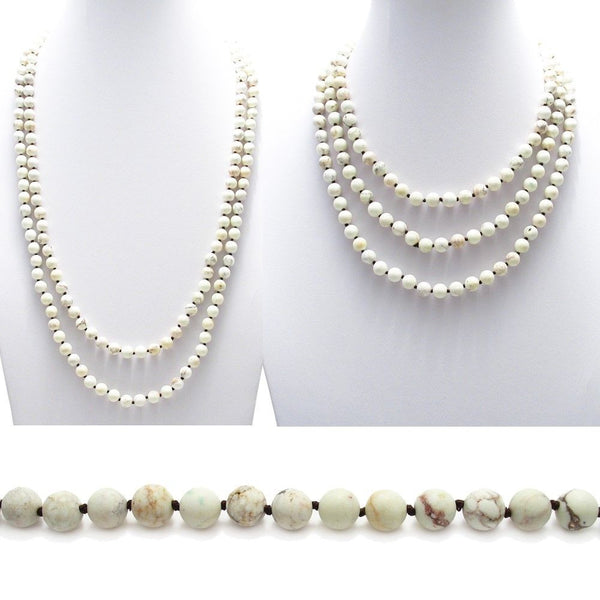 Genuine 60" white turquoise bead necklace w/ 9mm beads | Wholesale Fashion Jewelry | Combo photo