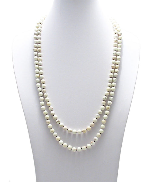Genuine 60" white turquoise bead necklace w/ 9mm beads | Wholesale Fashion Jewelry | Main photo