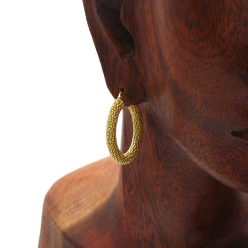 Gold 5mm Wide Popcorn Style Round Hoop Snap Latch Earrings | Wholesale Sterling Silver Jewelry | Alternate