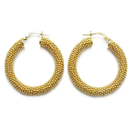 Gold 5mm Wide Popcorn Style Round Hoop Snap Latch Earrings | Wholesale Sterling Silver Jewelry | Alternate