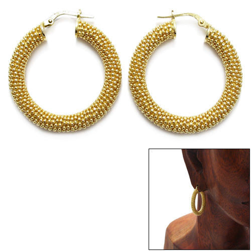 Gold 5mm Wide Popcorn Style Round Hoop Snap Latch Earrings | Wholesale Sterling Silver Jewelry | Main