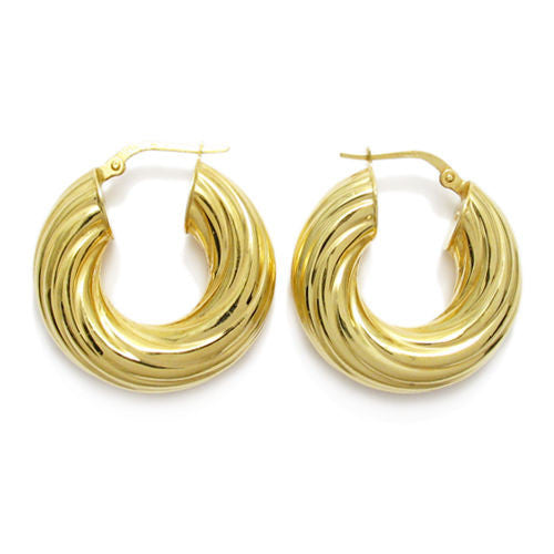 Glamorous Gold 8mm Wide Twisted Groove Hoop Earrings | Wholesale Sterling Silver Jewelry | Alternate