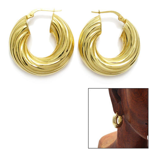 Glamorous Gold 8mm Wide Twisted Groove Hoop Earrings | Wholesale Sterling Silver Jewelry | Main