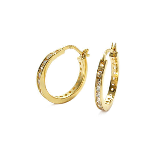 Gorgeous Gold CZ Eternity Hoop Earrings in 18mm | Wholesale Sterling Silver Jewelry | Alternate