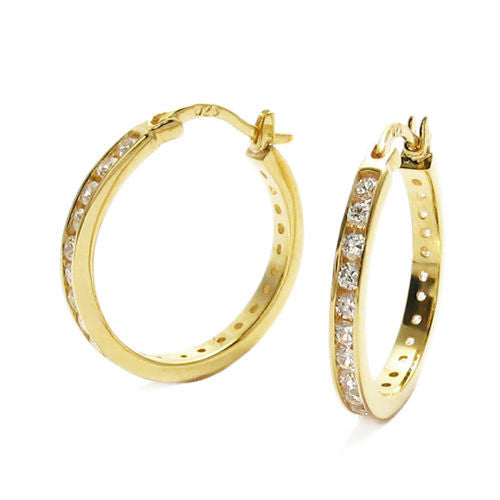 Gorgeous Gold CZ Eternity Hoop Earrings in 22mm | Wholesale Sterling Silver Jewelry | Alternate