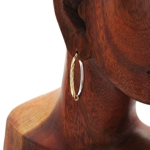 Gold Half Rope Design Oval Hoop Earrings | Wholesale Sterling Silver Jewelry | Alternate