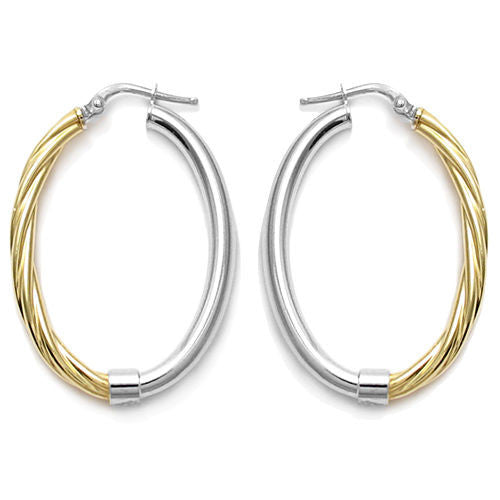 Gold Half Rope Design Oval Hoop Earrings | Wholesale Sterling Silver Jewelry | Main