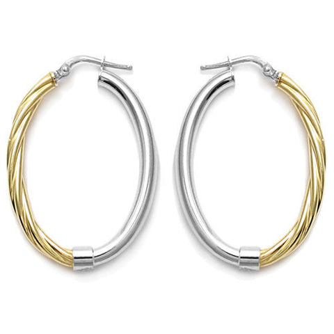 Gold Half Rope Design Oval Hoop Earrings | Wholesale Sterling Silver Jewelry | Main