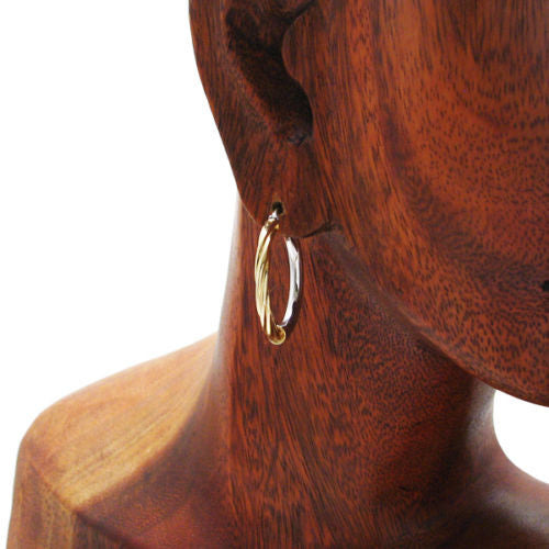 Gold Half Rope Design Round Hoop Earrings | Wholesale Sterling Silver Jewelry | Alternate