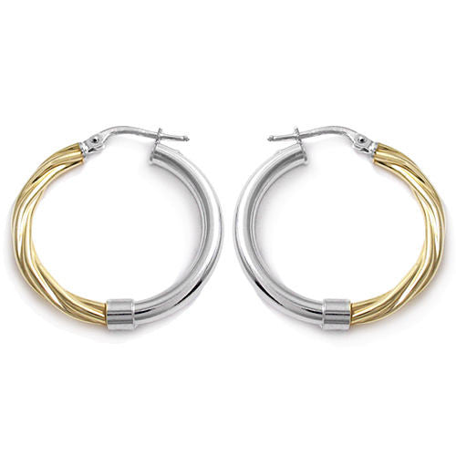 Gold Half Rope Design Round Hoop Earrings | Wholesale Sterling Silver Jewelry | Main