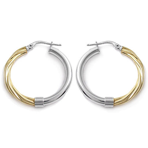 Gold Half Rope Design Round Hoop Earrings | Wholesale Sterling Silver Jewelry | Main